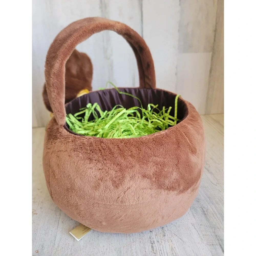 faux Chocolate Easter Bunny plush basket spring home decor rabbit bucket bow